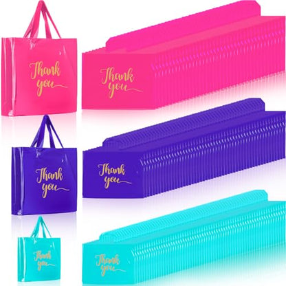 Teling 200 Pcs Thank You Shopping Bags with Handle,Pink, Purple, Blue - color: Pink, Purple, Blue