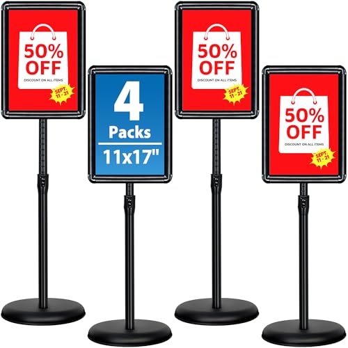 4Pack 11x17 Sign Stand - Adjustable Floor Standing Sign Holder - color: Black, size: 11 x 17 inches(4 Pack）