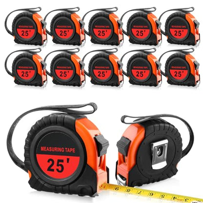 Xuhal 12 Pieces 25 ft Tape Measures Bulk Retractable Measuring Tapes Easy Read Measurement with Pause Buttons for Adults Engineer Decorator, Standard Inches and Metric