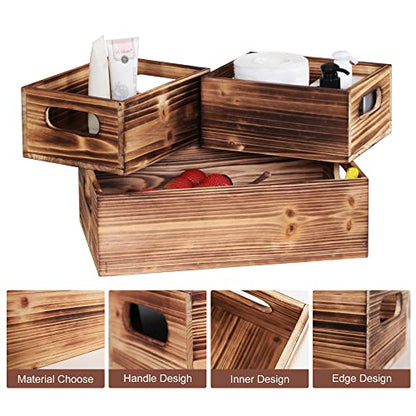 Wooden Crates for Display,Decorative Box Rustic,Rectangle Baskets Container - size: 3Pack(L+2S)