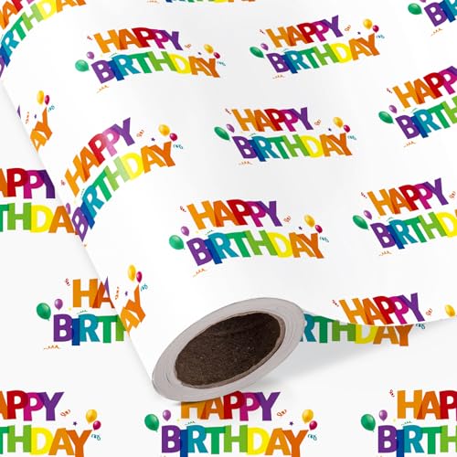 WRAPAHOLIC Happy Birthday Wrapping Paper Roll - Mini Roll - 17 Inch x 16.5 Feet - Colorful Rainbow Birthday Wrapping Paper with Balloons and Confetti Design for Kids Boys Girls Teens Adults - color: Happy Birthday - Colorful Rainbow