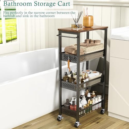 XYZLVSI Slim Rolling Storage Cart, 4 Tier Small Bathroom Cart Organizer - size: 16.7"Dx9.1"Wx34"H