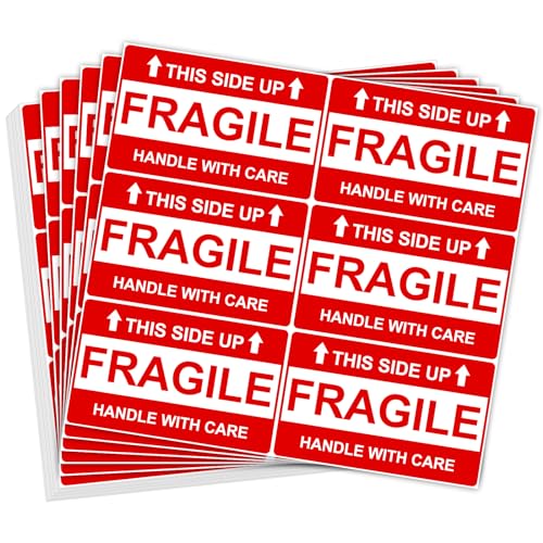 210 Pcs 3" x 5" Large Fragile Stickers for Shipping, This Side Up Labels, Handle with Care for Shipping, Fragile Stickers for Moving(6 Labels per Sheet, 35 Sheets) - color: Red and White