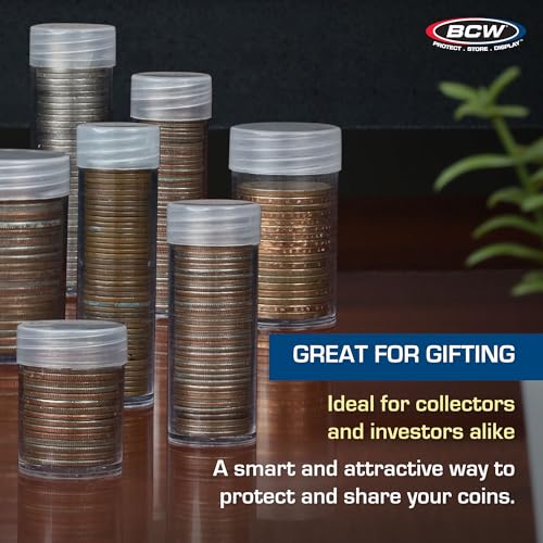 BCW Coin Tubes for Small Dollars - 5ct | Holds "Sacagawea", Presidential, and Susan B. Anthony Small Dollar Coins | Durable Plastic Tube Coin Holders | Coin Collecting Supplies | Small Dollar Tubes