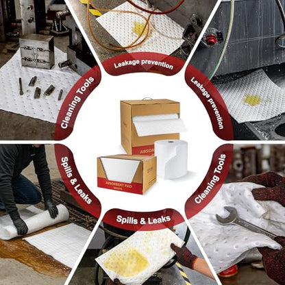 Oil Absorbent Pads 100-Pack | 16"x20" Oil-Only Spill Mat | Industrial Spill Control for Oil & Fuel(32 Gal/Box) | Repels Water Absorbing Sheets - color: 100pack 4mm Thickened/ Oil-Only Pads(16"x20")