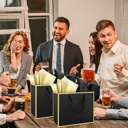 ReliThick 12 Pack Paper Gift Bag with Handles & Tissue, Black, Gold - color: Black, Gold