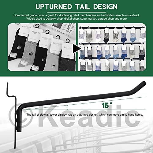 Keadic 20Pcs 6” Slatwall Hooks Set Heavy Duty Slat Wall Shelf Brackets Hanging Hook Pegboard Gridwall Panel Hook for Garage Shop Retail Display and Organization (Black)