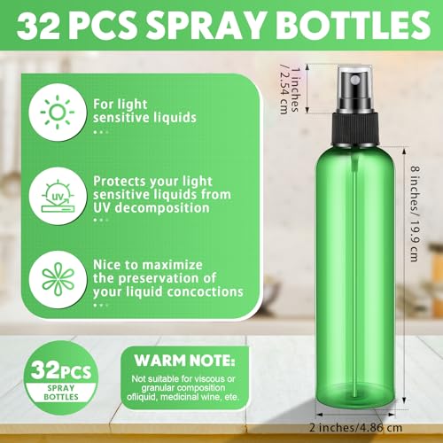 Eccliy 32 Pcs 8 oz Spray Bottles Fine Mist, Green, Clear - color: Green, style: Clear