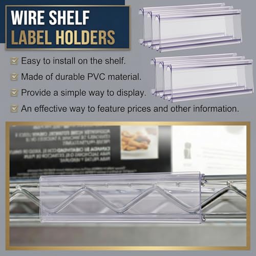 Kathfly 100 Pcs Wire Shelf Label Holders with 100 Pcs Label Paper Inserts 5" x 1.25" Plastic Shelf Tags Clear Wire Labels Clip on Ticket Holder Compatible with 1-1/4 Inch Shelves
