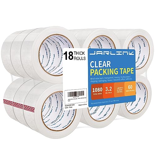 JARLINK 18 Rolls Clear Packing Tape, Heavy Duty Packaging Tape - size: 18 Rolls (3.2mil / 60 yd)