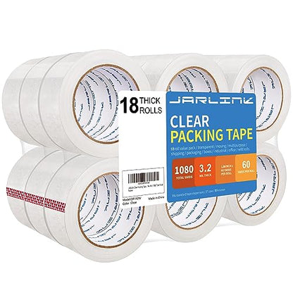 JARLINK 18 Rolls Clear Packing Tape, Heavy Duty Packaging Tape - size: 18 Rolls (3.2mil / 60 yd)