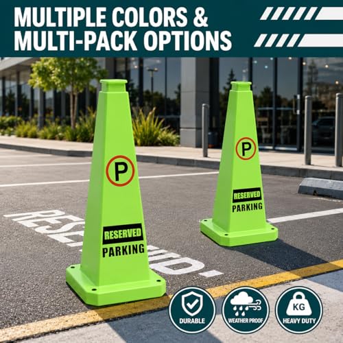 BESEA Reserved Parking Cones 3 Pack, 36 Inch Green Weighted Parking Cones - color: Green, size: 36INCH With Caution Sign