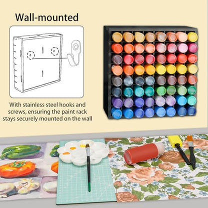 Krafetto 64-Grid Paint Organizer for 2 Oz Bottles, Wall Mount, Black - color: 1pc black paint rack