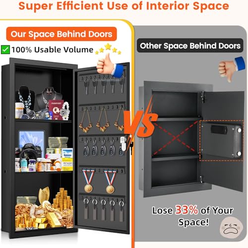 29.53" Tall Wall Safe [ 33% Larger Capacity ] with 2 Removable Shelf & Lock - color: Black, size: 29.53" Tall