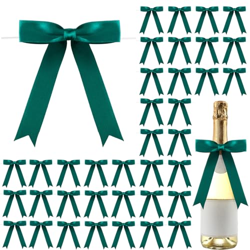 Riceshoot 50 Pcs Satin Ribbon Bows 5x7 Inch Large Twist Tie Bow for Gift Wrapping Champagne Bottle Balloon Treat Bag DIY Craft Gift Wedding Bridal Baby Shower Christmas Birthday Party(Dark Green) - color: Dark Green