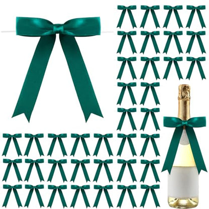 Riceshoot 50 Pcs Satin Ribbon Bows 5x7 Inch Large Twist Tie Bow for Gift Wrapping Champagne Bottle Balloon Treat Bag DIY Craft Gift Wedding Bridal Baby Shower Christmas Birthday Party(Dark Green) - color: Dark Green