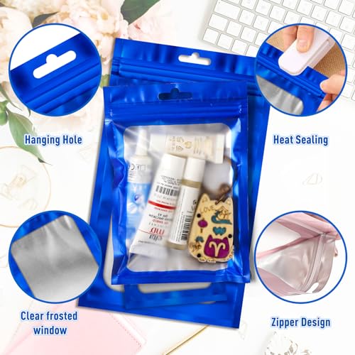 ANZNKU 300 Pcs Mylar Bags 3 Size, Blue Resealable Smell Proof Bag Sealable - color: Matte Blue, size: Mix Sizes