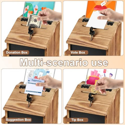 Wooden Suggestion Box with Slot and Lock,Torched Donation Box - color: Torched Brown