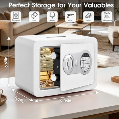 Small Safes for Home Small Safe Box Mini Safe with Coin Slot Personal Safes for Money Cash Documents Kids Safety Box with Digital Keyboard & Sensor Light Caja Fuerte Para Dinero 0.23 Cubic (white) - color: white