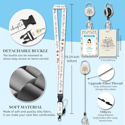 Hancynir Book Floral Cute Lanyards for Id Badges with Retractable Reel Clip - color: Book Floral