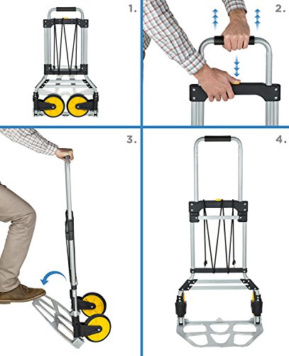 Mount-It! Folding Hand Truck and Personal Dolly, Aluminum Trolley, Heavy Duty 264 Lb Capacity Cart, Dolly Cart with Wheels of Durable Rubber, Soft Grip Telescoping Handle for Indoor Outdoor, Foldable - size: 264 Lb Capacity
