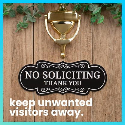 ExcelMark Premium No Soliciting Sign for House - Made in the USA (Medium - 2.8"x 7", Black with White Letters) - color: Black/White Designer, size: Medium