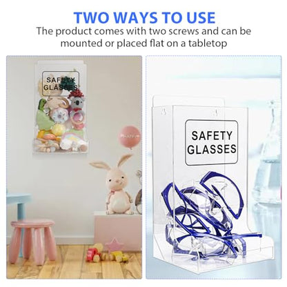 Acrylic Safety Glasses Dispenser，Clear Wall-Mount or Stand Organizer for Industrial Dental & Lab Use Holds Disposable Goggles & PPE Gloves