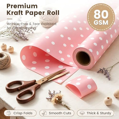 VGOODALL Pink Reversible Wrapping Paper Roll, 17 inch X 33 Feet - color: Pink,White
