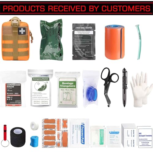 Ifak Trauma Kit, 74 Piece Upgrade Molle Refill Tactical First Aid Supplies - color: Orange