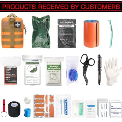 Ifak Trauma Kit, 74 Piece Upgrade Molle Refill Tactical First Aid Supplies - color: Orange