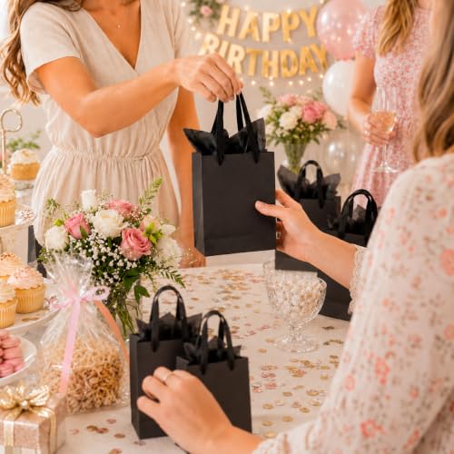 Treelement 22 Pack 4.7×2.3×6.3 Inch Small Black Gift Bags with Tissue Paper - color: Black
