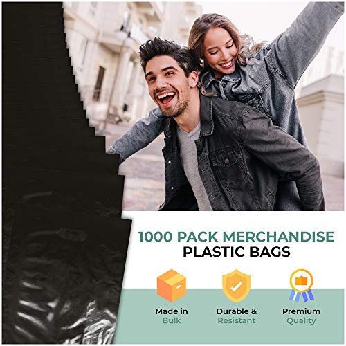 12x15 Black Plastic Bags, Glossy, Die-Cut Handles, 1.25 Mil, 1000 Pack