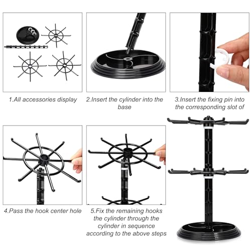 Yuntau 2 Pcs 2 Tier Keychain Display Stand for Bracelet, Rotating - color: Black