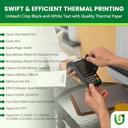 (50 Rolls) 2 1/4 x 50 Thermal Paper Receipt Rolls 55 GSM Premium Quality German Paper fits all Credit Card Terminals Verifone VX520 Ingenico ICT220 ICT250 FD400 BPA Free