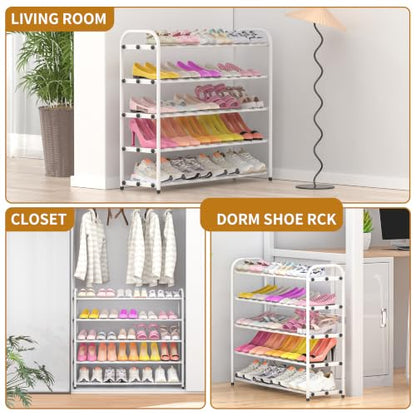 Hleelomi 5-Tier Metal Expandable Shoe Rack for Closet and Entryway, White - color: White, size: 5-Tier