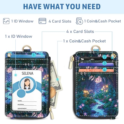 Piefly Forest Firefly Lanyard Wallet with ID Badge Holder, Small Slim RFID - color: Forest Firefly