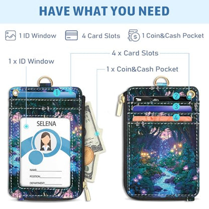 Piefly Forest Firefly Lanyard Wallet with ID Badge Holder, Small Slim RFID - color: Forest Firefly