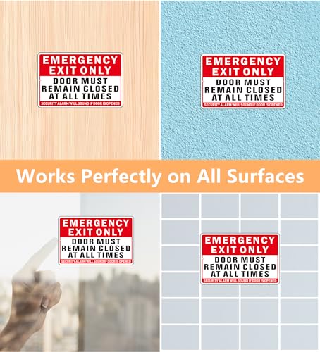 Emergency Exit Only Sign, (2 Pack) Self Adhesive Emergency Exit Sign Sticker for Door, Rust Free and Reflective Aluminum Metal Signs for Wall (9 x 6 inches, Red/White) - color: Red /White