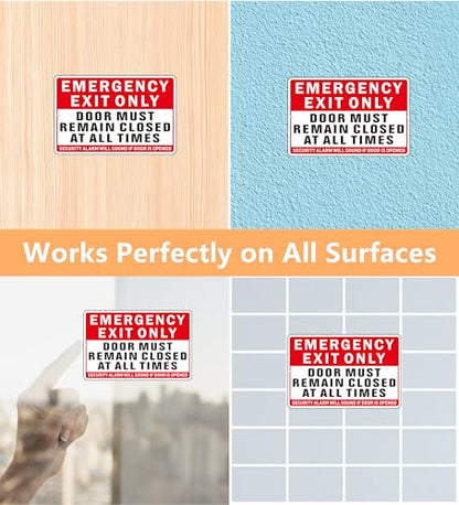 Emergency Exit Only Sign, (2 Pack) Self Adhesive Emergency Exit Sign Sticker for Door, Rust Free and Reflective Aluminum Metal Signs for Wall (9 x 6 inches, Red/White) - color: Red /White