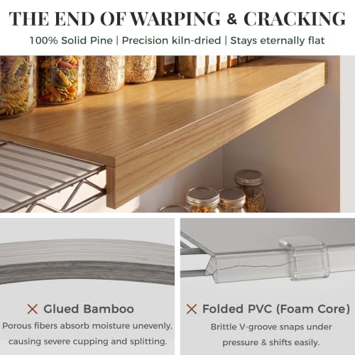Solid Pine Wire Shelf Covers, 16" D x 30" L, Tool-Free Pantry Rack
