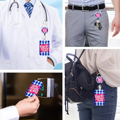 2 Pack Back&Body Hurts&Heart ID Badge Holder with Clip Badge Reels - color: 2 Pack-back&body Hurts&heart
