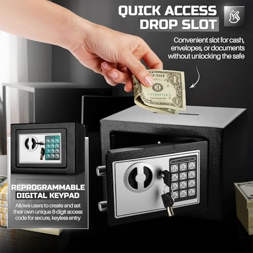 Flexzion Small Drop Safe Box with Digital Keypad, 12 x 8 x 8 in, Black - color: Black, size: Small (0.26 Cubic Feet)