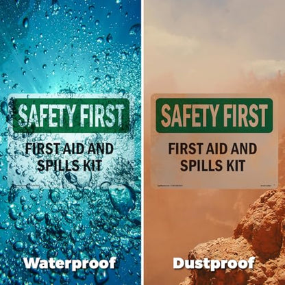First Aid And Spills Kit OSHA SAFETY FIRST Aluminum Sign 14 Inch x 10 Inch - 10 Pack - color: Aluminum, size: 10 Pack of 14" x 10"