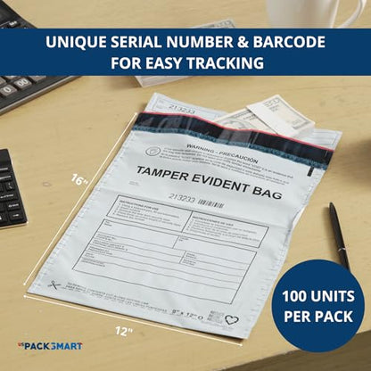 12”x16" Opaque Plastic Deposit Bags with Security Tape Tamper Evident - Secure Bank Deposits, Cash Handling, & Currency Transport | Self-Sealing Tape with Hidden Graphics | 100-Pack - color: Opaque, size: 12"x16"