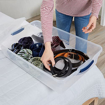 Rubbermaid Cleverstore 42 Quart Stackable Plastic Storage Container Organizer Bin with Latching Lids for Garage, Closet, and Classroom, Clear, 4 Pack - size: 42 Qt - 4 Pack