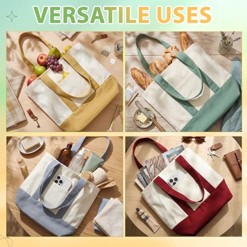 Sanwuta 12 Pcs Mini Canvas Tote Bags Bulk with Pocket Small Sublimation Blank Canvas Tote Reusable Grocery Bag for Women, DIY Craft (Neutral) - color: Neutral