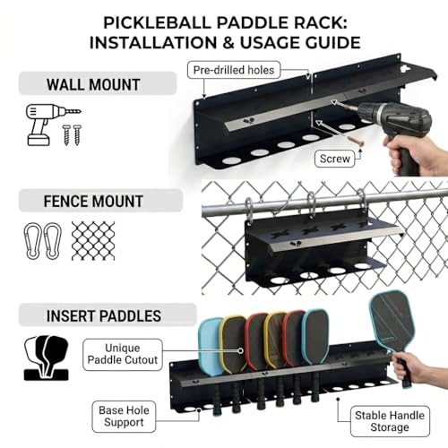 Pickleball Paddle Rack, Wall or Fence Moun