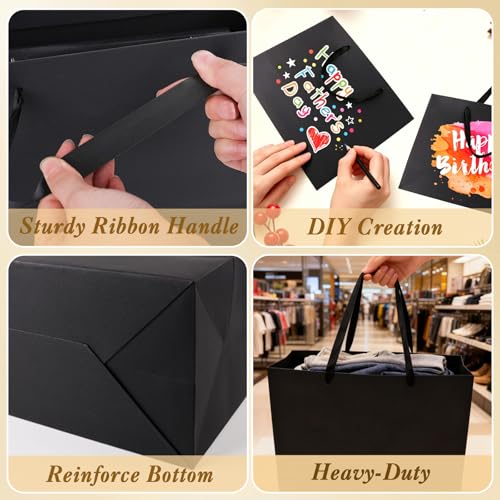 Epoesch 4 Pack Medium Black Gift Bags with Handles and 12 Tissue Papers - color: Black Gift Bags