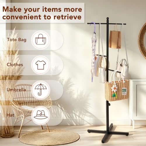 Flenpptly Adjustable Height Shopping Bag Rack, 48-60 Inch, Black
