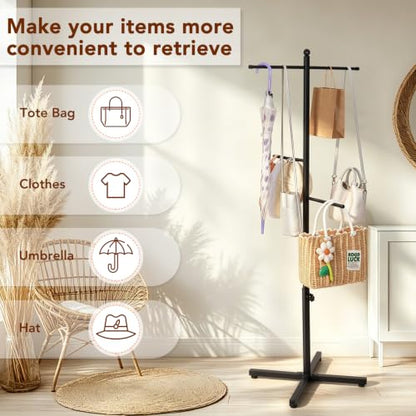 Flenpptly Adjustable Height Shopping Bag Rack, 48-60 Inch, Black